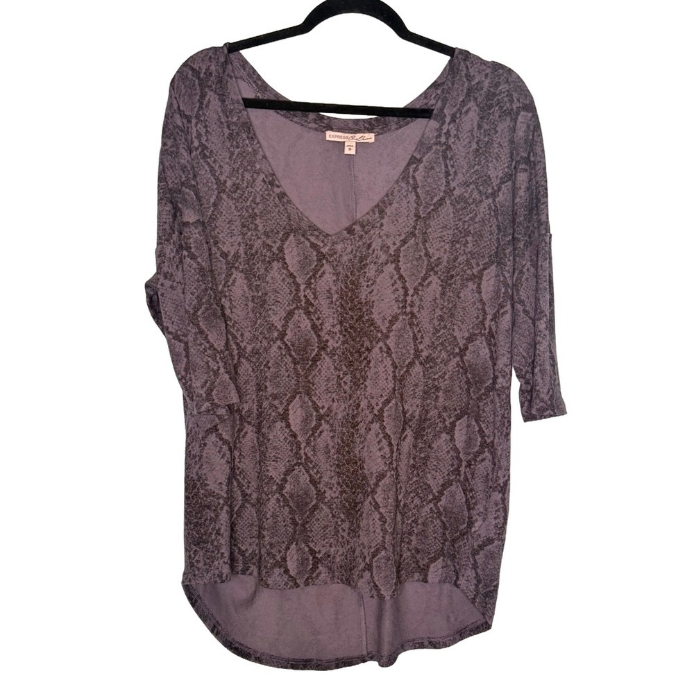 Express one eleven Gray Snake Print rayon V-Neck Blouse